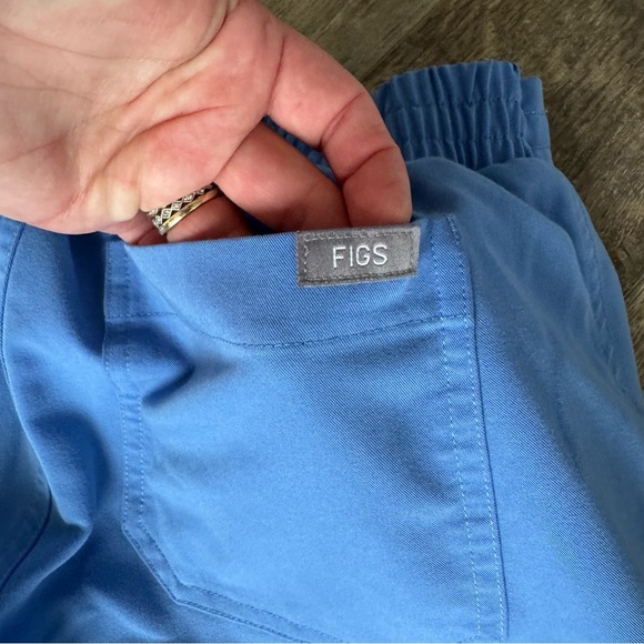 FIGS Yola Skinny Scrub Pants - Light Blue Drawstring Pants - Picture 6 of 12